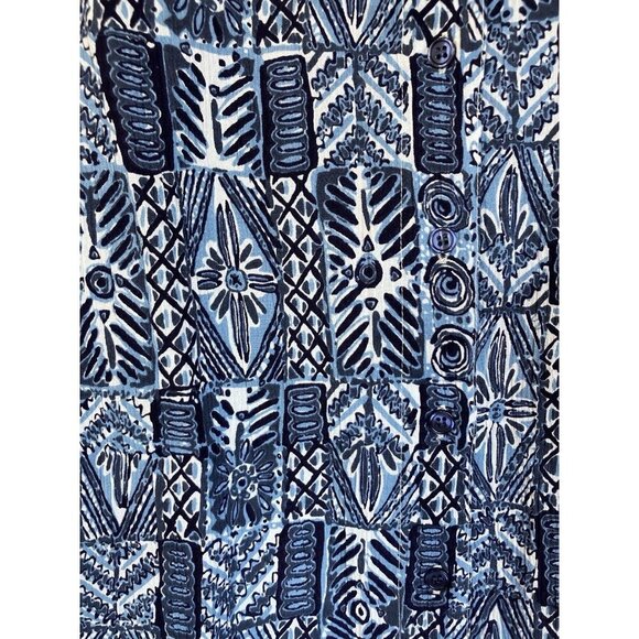 Appleseeds Women’s SM Blue Crinkled Cotton Geometric Print Button Down Shirt NWT - Picture 2 of 12